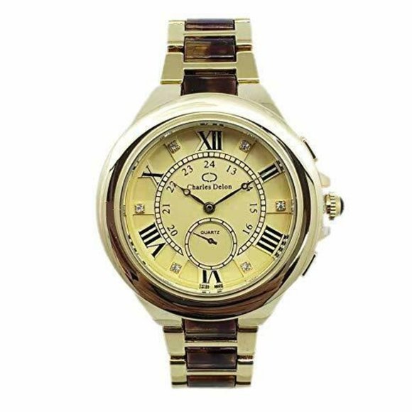 Charles Delon Casual Style Gold/Brown Watch - Picture 1 of 3